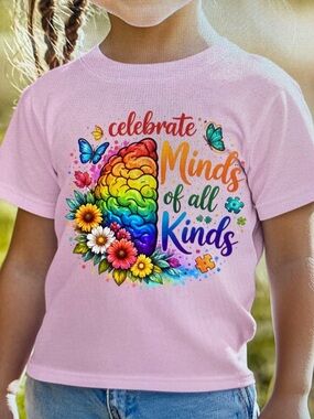 Autism Awareness Girls T-shirt Size Large Minds of All Kinds Youth  Pink
